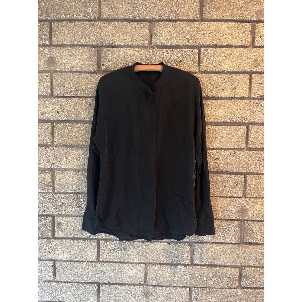 Theory Womens Black 100% Silk Dolman Classic Shirt Mandarin Collar M